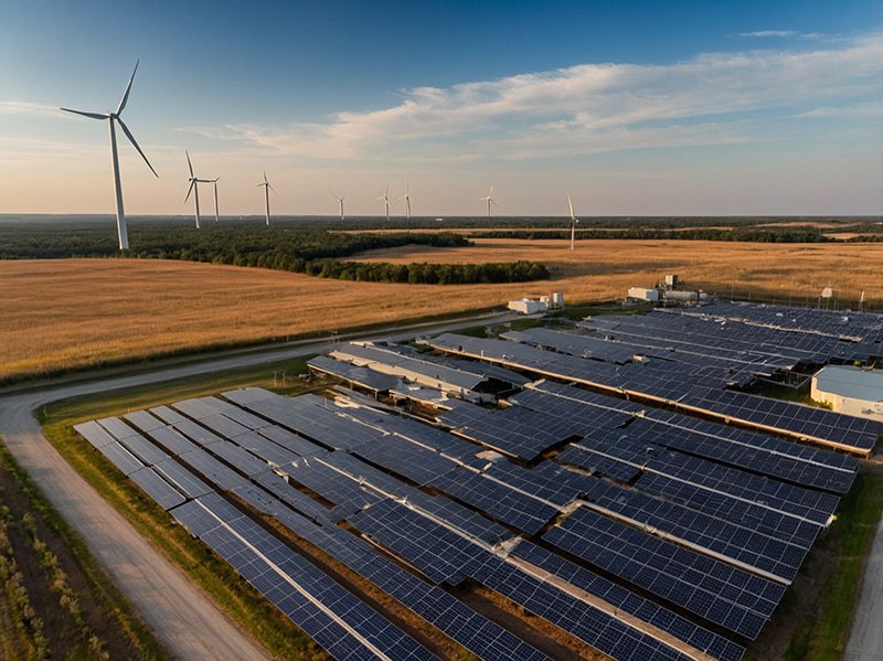 Solar and wind farms owned by an energy investment firm